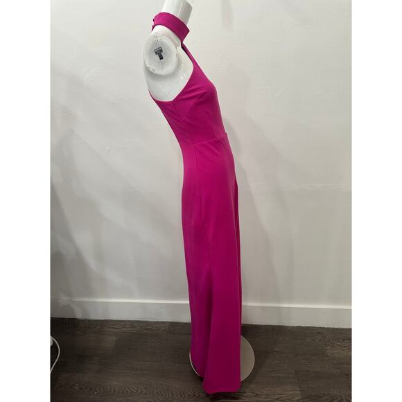 Lulus Keep It Interesting Asymmetrical Cutout Halter Maxi Dress Hot Pink Size S - Picture 6 of 11